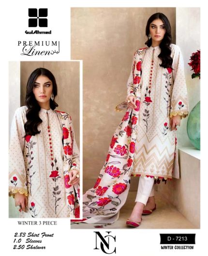 Gul Ahmad 3 Pc Chiffon Embroidered Trouser Shirts Dupatta Linen Unstitched Suits